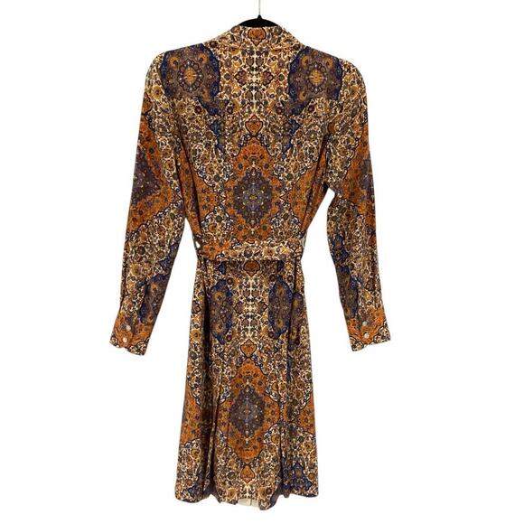 Tory Burch Soiree Pleated Silk Shirt Dress In Orange Soiree Blue Paisley Size 6 - Picture 10 of 15